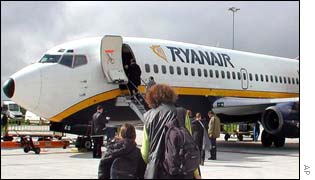 Ryanair flight prepares for takeoff