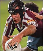 Darren Smith of Queensland touches down during the second State of Origin match