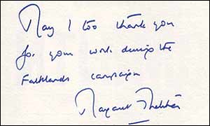 Letter from Margaret Thatcher