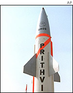 India's Prithvi short-range ballistic missile