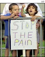 Children protest outside the summit