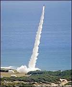 A ballistic missile target that was successfully shot down by an interceptor rocket on Thursday