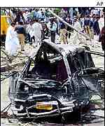 Wreckage of a car caught in the blast