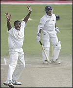 Alex Tudor successfully appeals for lbw