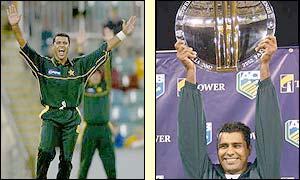 The Pakistan captain celebrates success and lifts the series trophy