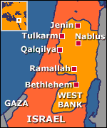 Map of six Palestinian towns raided by Israeli forces