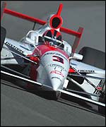 Helio Castroneves on his way to victory in the 2002 Indy 500