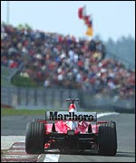 Michael Schumacher passes thousands of his fans at the European Grand Prix