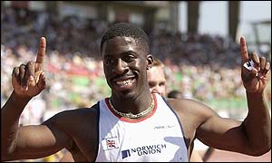 Dwain Chambers enjoys an easy win in the 100m 