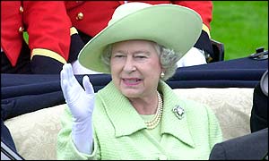 Queen Elizabeth II waves to the crowd as she arrives on the final day of the Royal Ascot race meeting