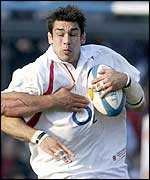 Alex Sanderson bursts through the Argentine defence