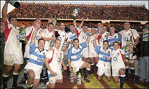 An inexperienced England side celebrate a famous win