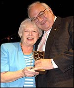 Roy Hudd accepts his award from June Whitfield