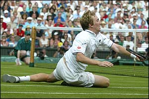 Martin Lee lunges for the ball 