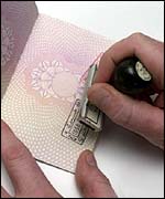 Passport being stamped