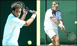 Pete Sampras looks out of form as he loses the first two sets to George Bastl