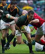 Corne Krige on the charge in the second Test against Wales