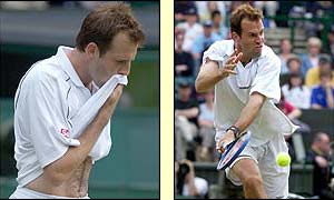 Rusedski's serve and superior play blows away the American with ease