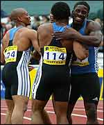 Dwain Chambers celebrates victory over Greene