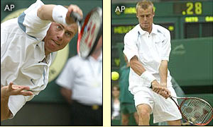 Australia's Lleyton Hewitt in action against Mikhail Youzhny at Wimbledon
