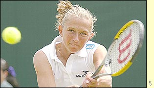 Elena Likhovtseta plays a good forehand winning match point