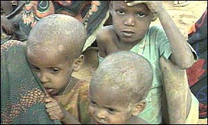 Starving children during a 2000 famine in Ethiopia