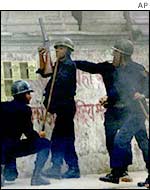 Policemen in central Kathmandu