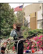 Guard outside US consulate in Karachi, Pakistan