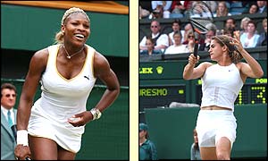 Serena Williams faces Amelie Mauresmo in the semi-finals of Wimbledon