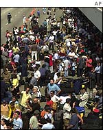 Passengers outside Los Angeles airport