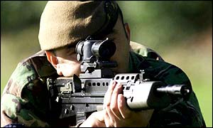 A soldier using the SA80-A2