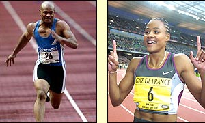 Americans Maurice Greene and Marion Jones win their respective 100m events