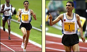 Moroccan Hicham El Guerrouj celebrates after winning the 1500m