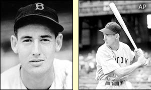 Boston Red Sox outfielderTed Williams poses for official photographs in 1941