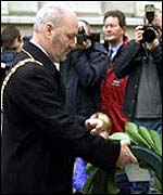 Sinn Fein's Alex Maskey laid a laurel wreath at the Cenotaph