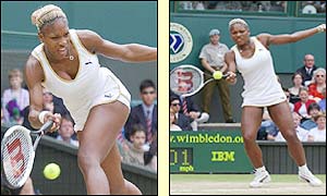 Serena breaks Venus' serve twice but Venus immediately breaks back in a tight first set