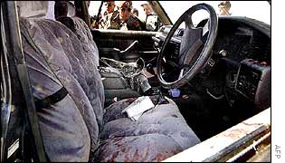 Bloodied seats inside the ambushed car
