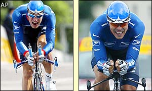 Luxemborg's Benoit Joachim (left) and Victor Hugo Pena of Colombia get their 2002 Tour de France campaigns under way