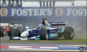 Brazil's Felipe Massa driving for Sauber spins during the early stages of the British Grand Prix