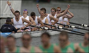 The Leander Club are ecstatic after beating Nottinghamshire County Rowing Association A