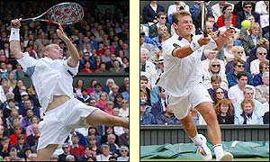 The game is more evenly matched in the second set, before rains halts play for the third time