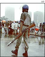Policeman outside polling-station