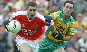 Armagh's Diarmuid Marsden in action against Donegal's Damien Diver