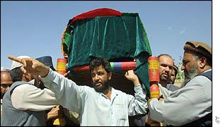 Qadir's relatives carry his coffin