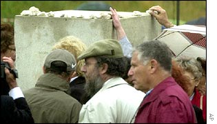 Relatives of victims gather at Jedwabne memorial