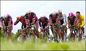 Overall leader after stage three Erik Zabel rides with his Deutsche Telekom team-mates