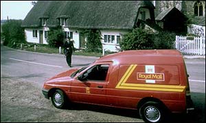 Post van delivering mail