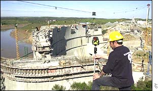 A worker at the Alquevada Dam in Portugal