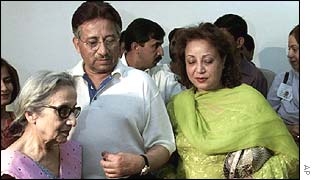 General Musharraf with wife and mother at referendum polling station in April