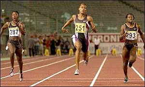 Marion Jones swept the opposition aside with sheer power in the latter half of the race